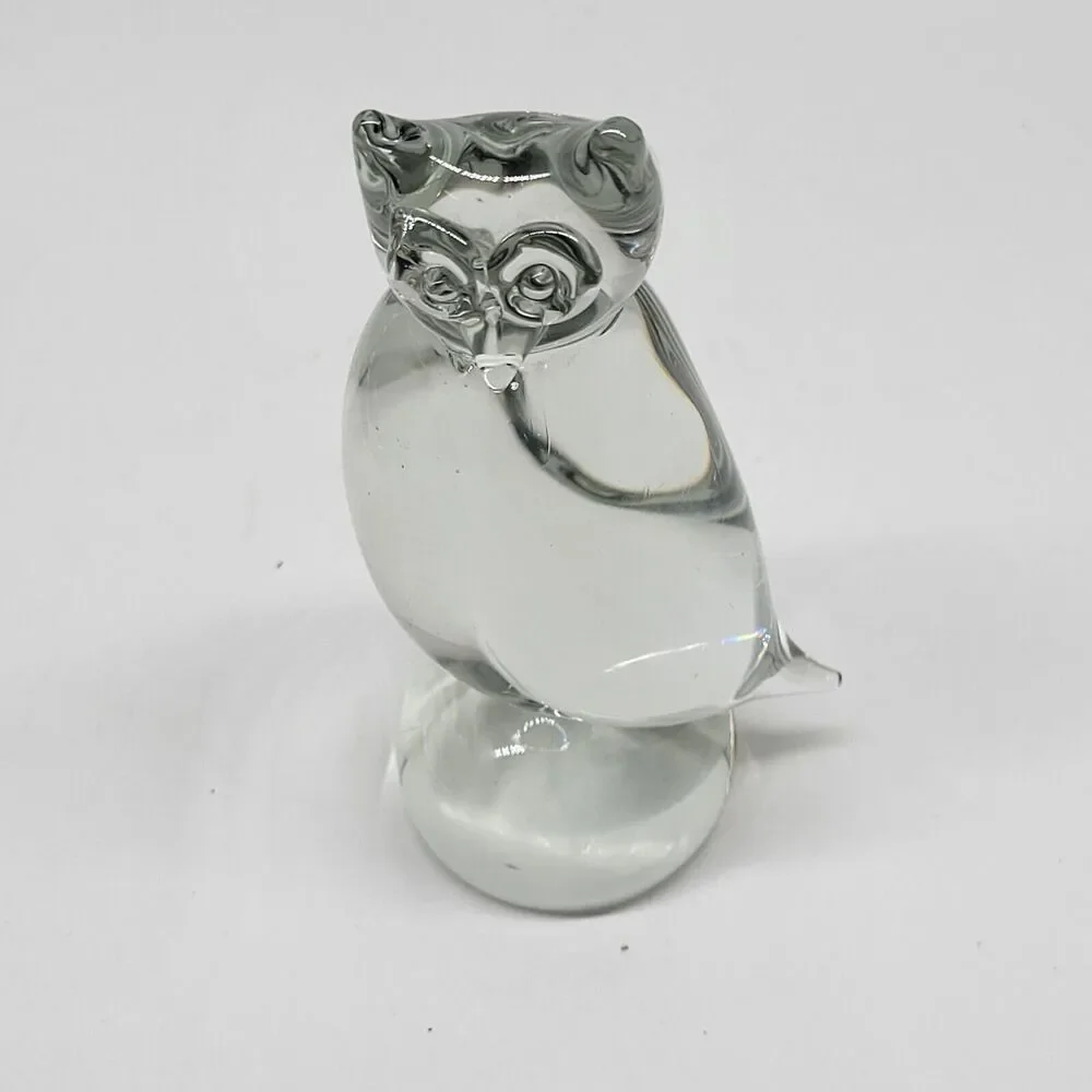 Owl Figurine Clear Glass Paperweight
